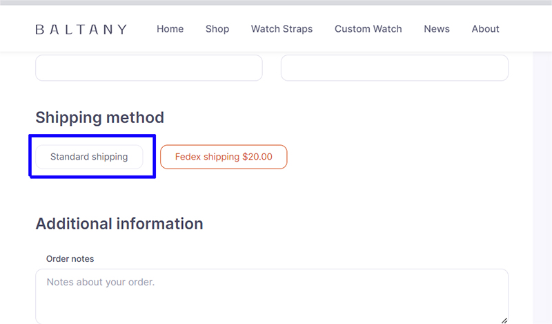 Baltany standard shipping