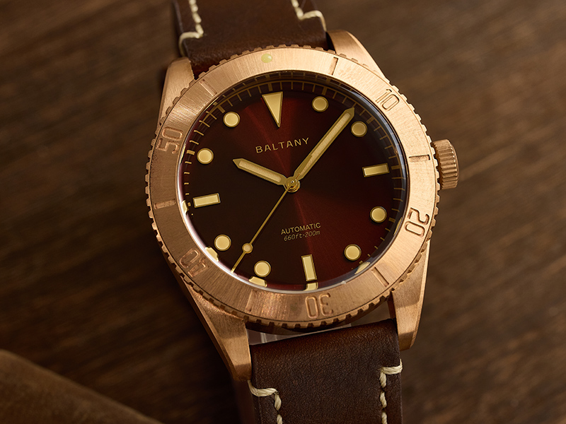 Baltany Burgundy Dial Bronze Diver Retro Watch S3016