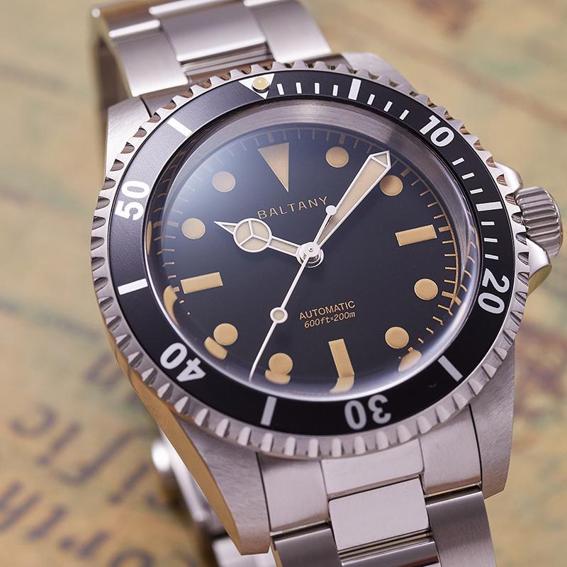 39mm Baltany NH38 Automatic Retro Diver Watch D3043AB