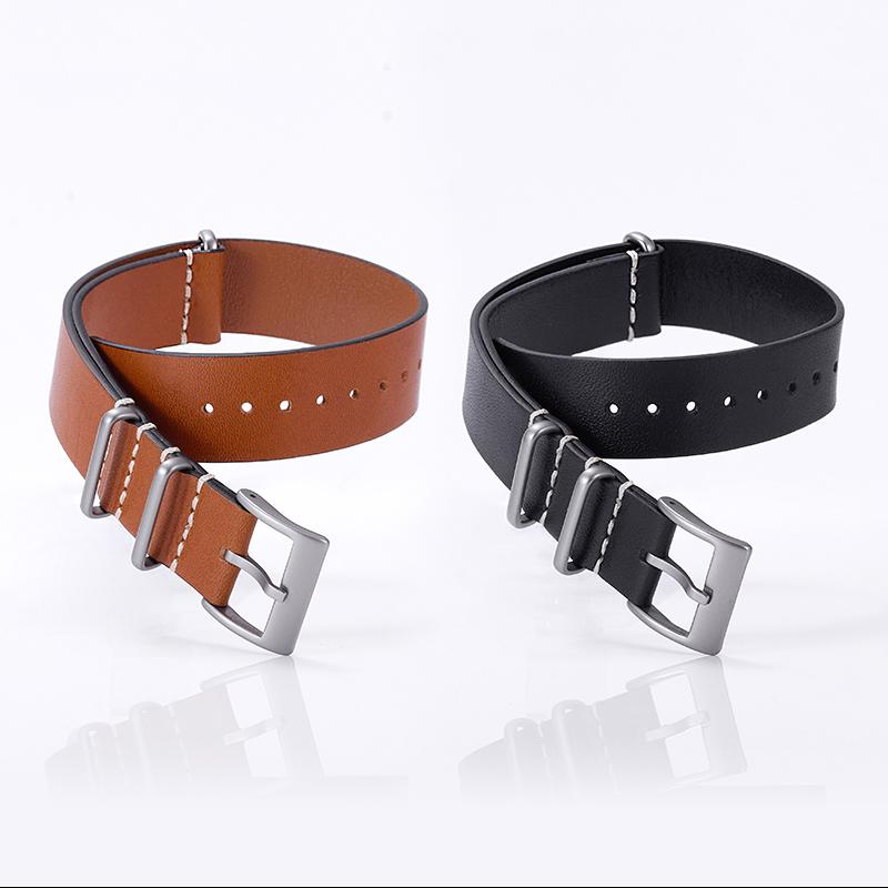 Military Style Black Brown Long Leather Strap 18mm and 20mm