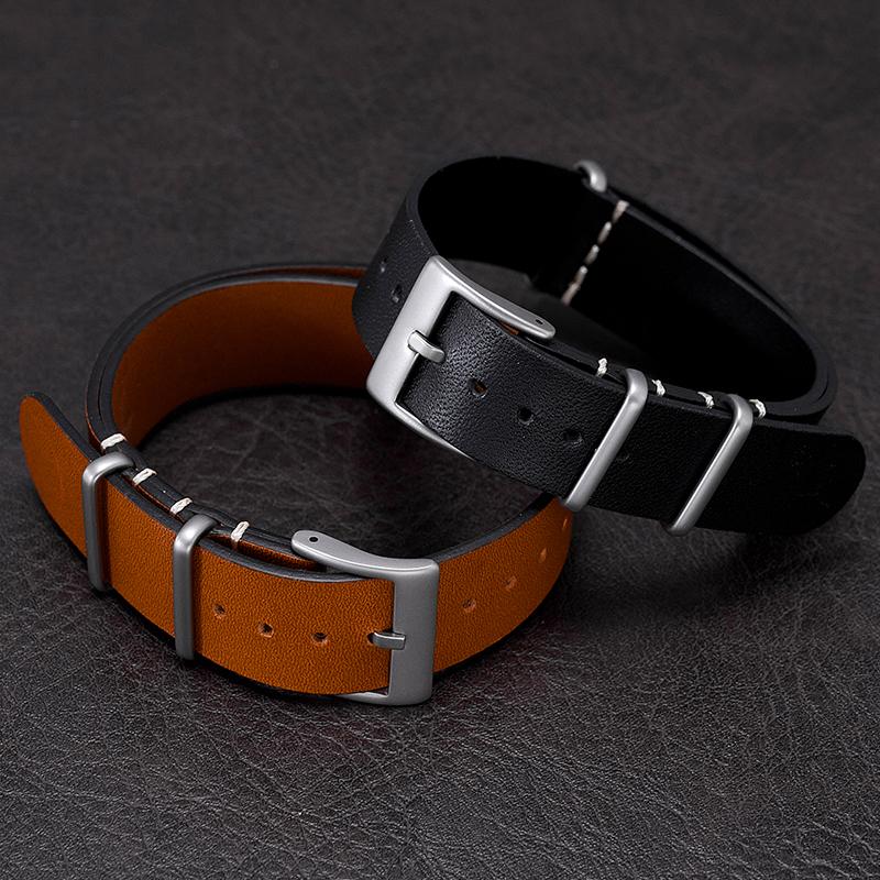 Military Style Black Brown Long Leather Strap 18mm and 20mm