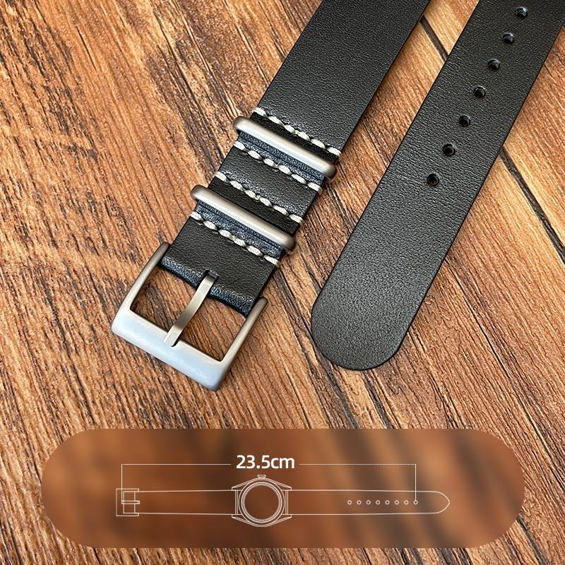 Military Style Black Brown Long Leather Strap 18mm and 20mm