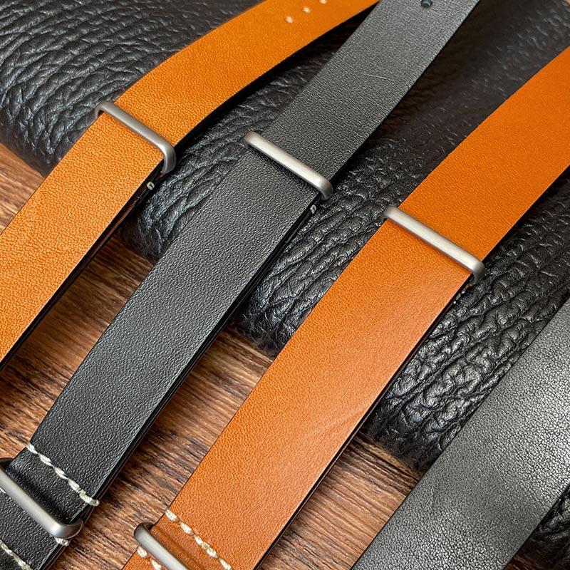 Military Style Black Brown Long Leather Strap 18mm and 20mm