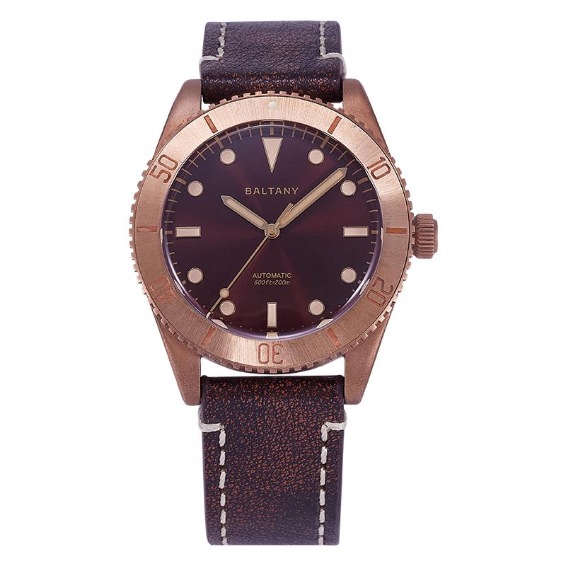 Baltany Burgundy Dial Bronze Diver Retro Watch S3016