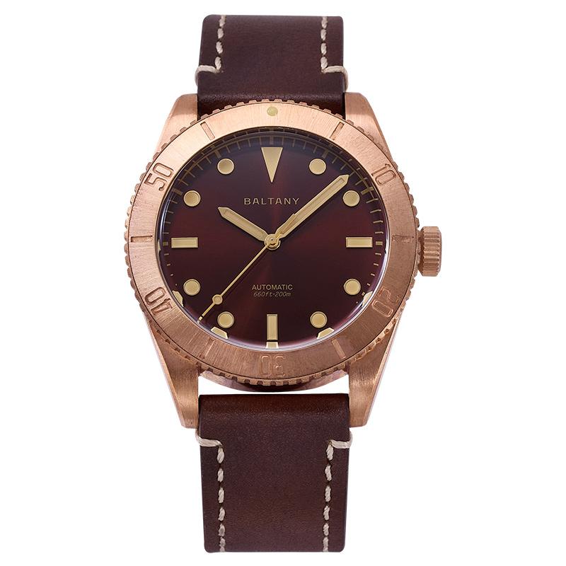 Baltany Burgundy Dial Bronze Diver Retro Watch S3016