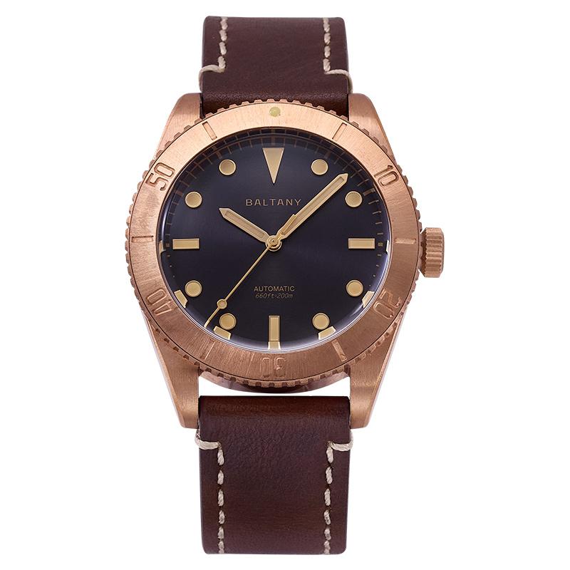 Baltany Burgundy Dial Bronze Diver Retro Watch S3016