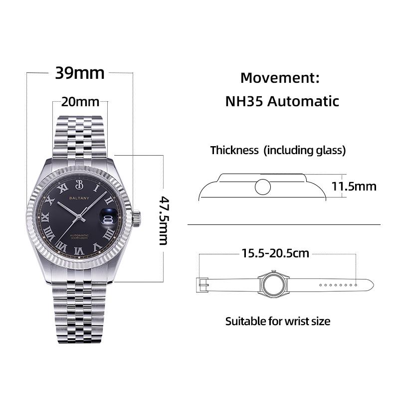 Baltany 39mm Fluted Bezel DJ Homage Dress Watch S4094