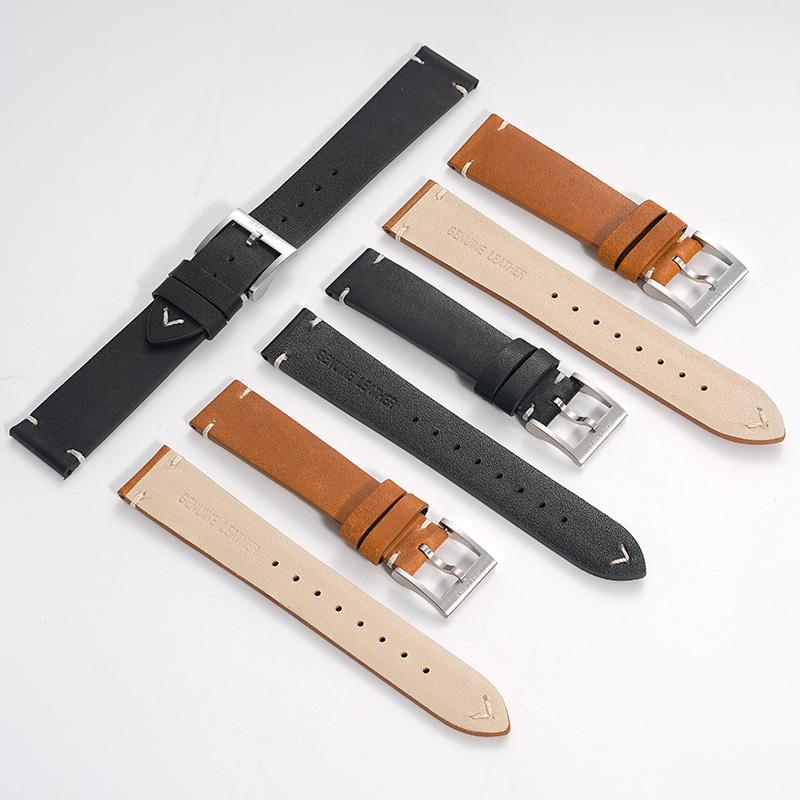 BALTANY Military-style Genuine Leather Watch Strap