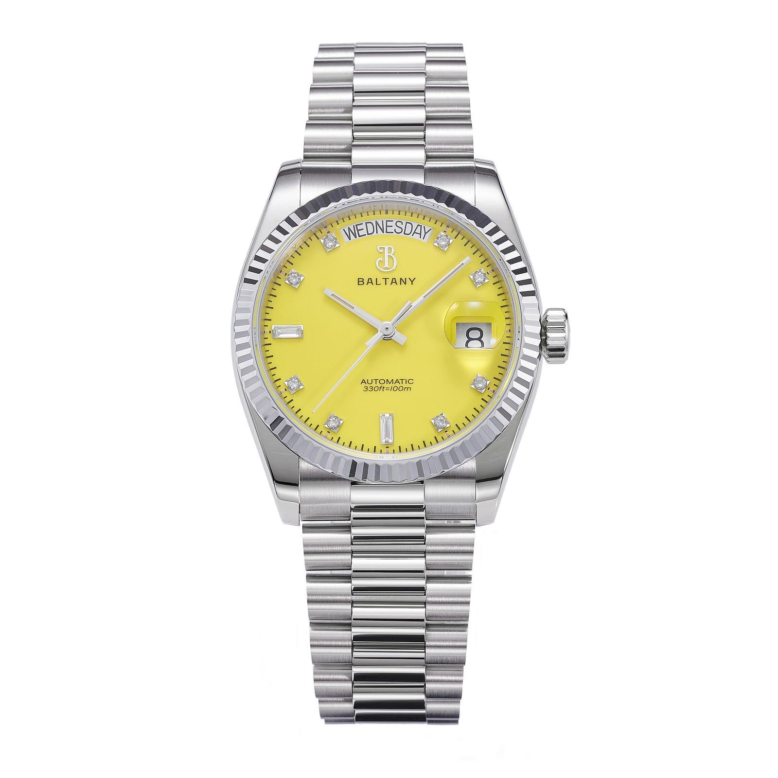 Cubic Zirconia 36mm Vintage Day-Date Homage Watches S4109
