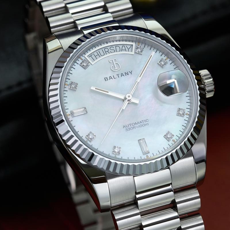 Cubic Zirconia 36mm Vintage Day-Date Homage Watches S4109