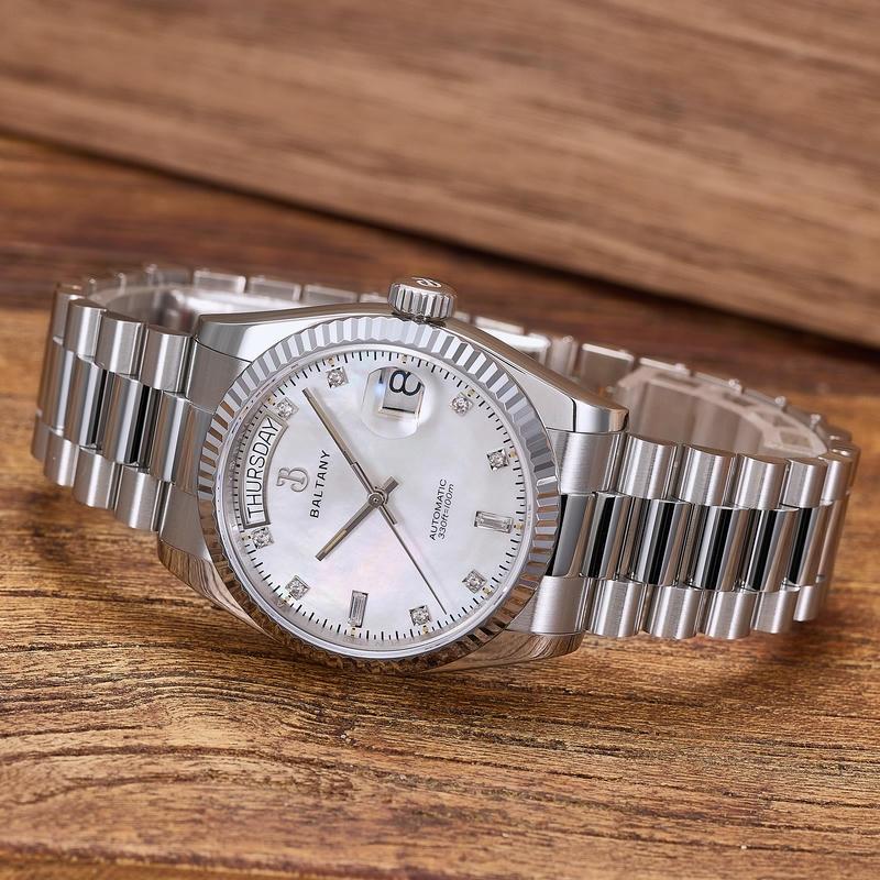 Cubic Zirconia 36mm Vintage Day-Date Homage Watches S4109