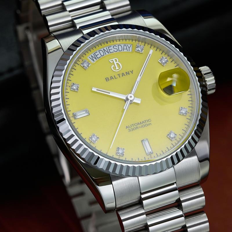 Cubic Zirconia 36mm Vintage Day-Date Homage Watches S4109