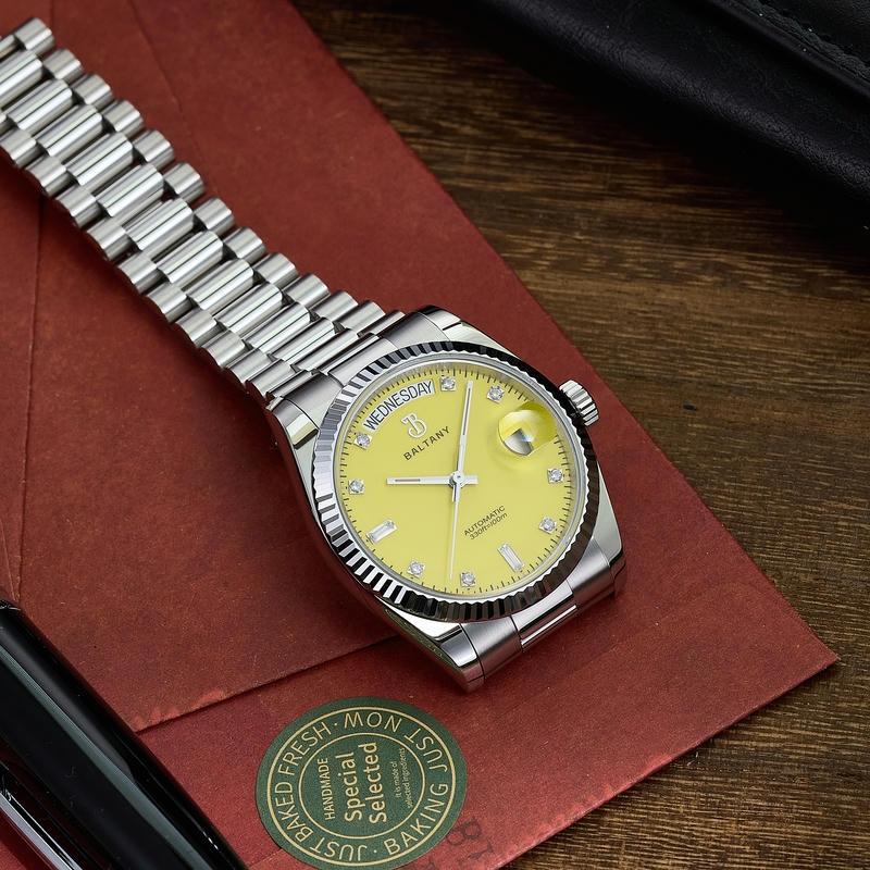 Cubic Zirconia 36mm Vintage Day-Date Homage Watches S4109