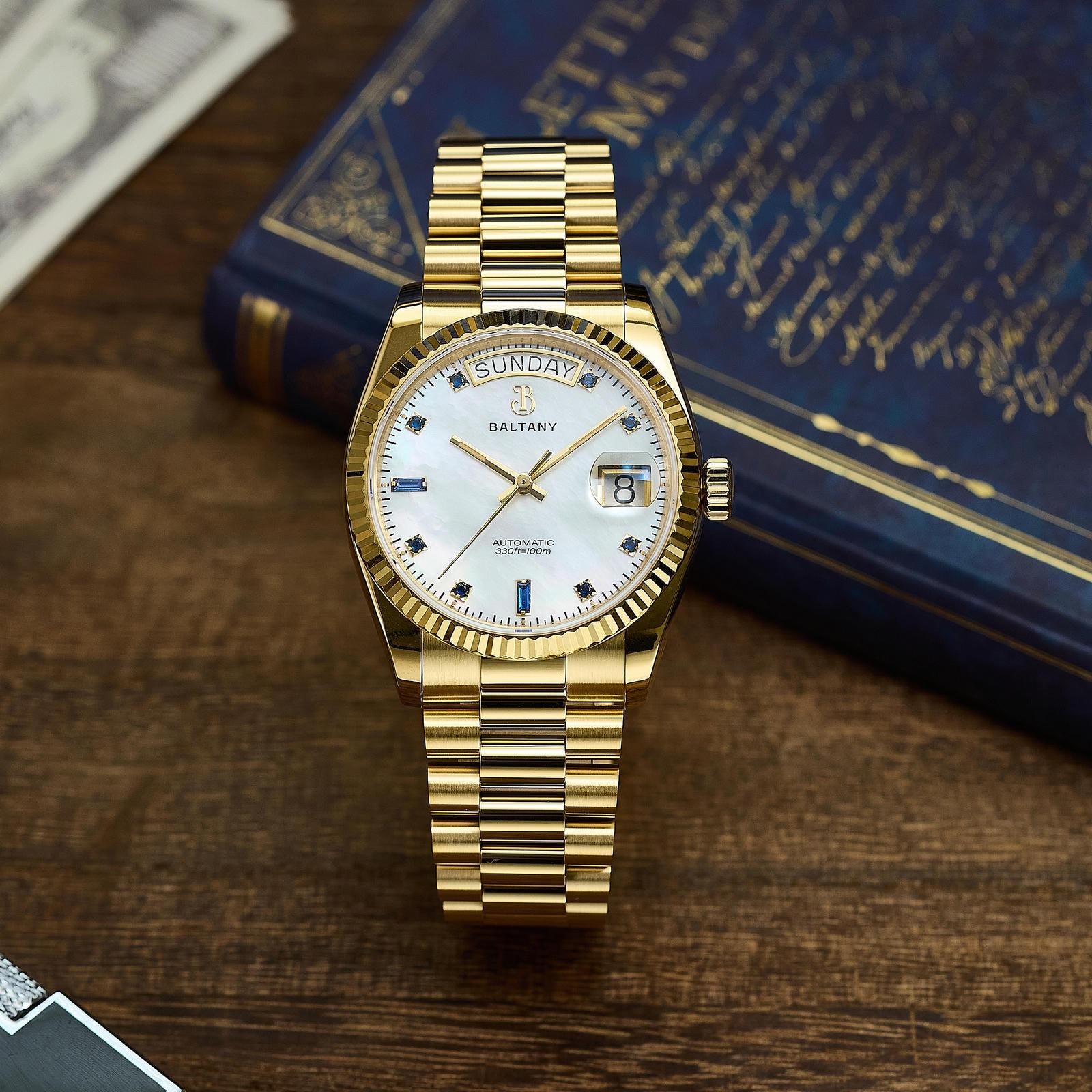 36mm Gold Case CZ Stone Dial DD Homage Watch S4109G