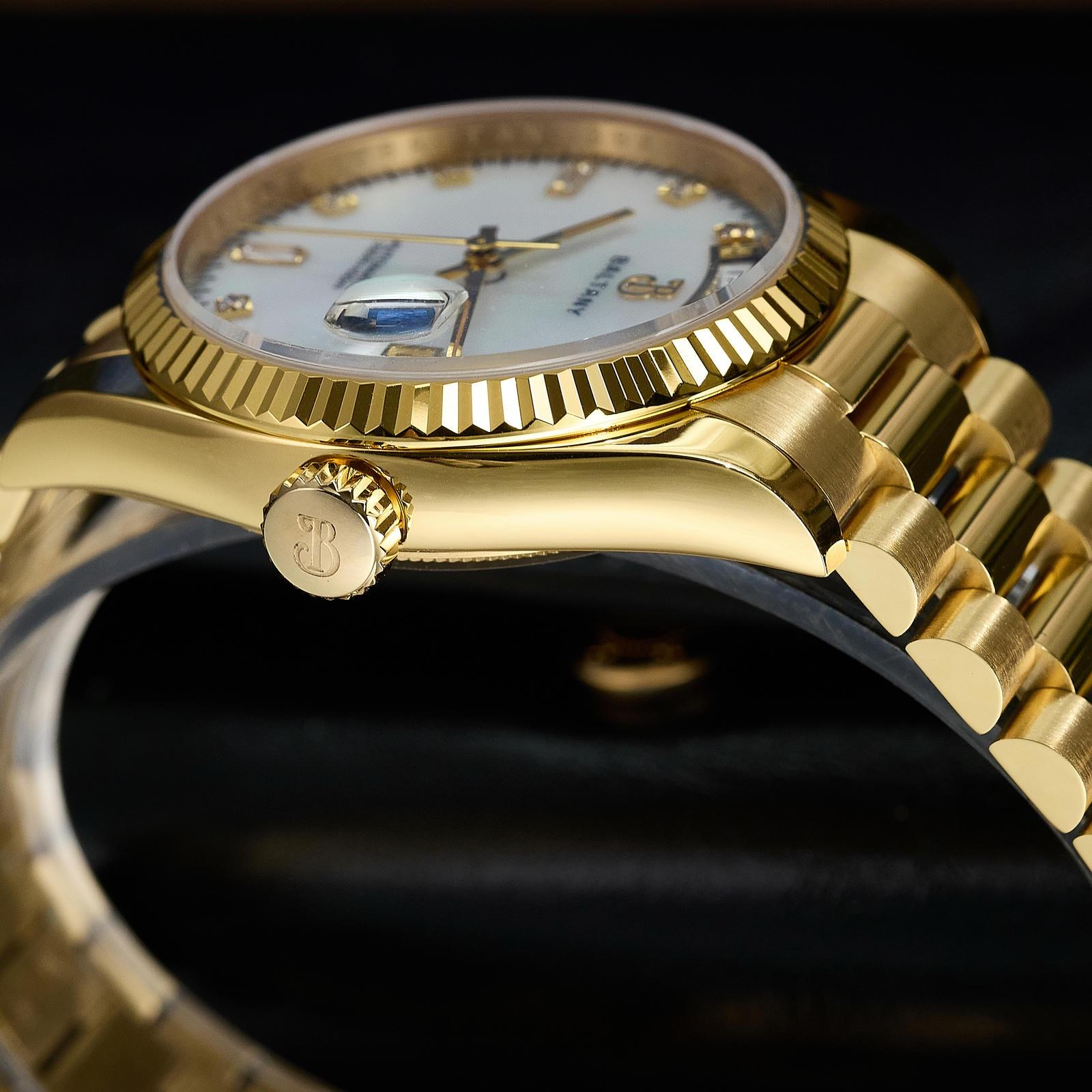 36mm Gold Case CZ Stone Dial DD Homage Watch S4109G